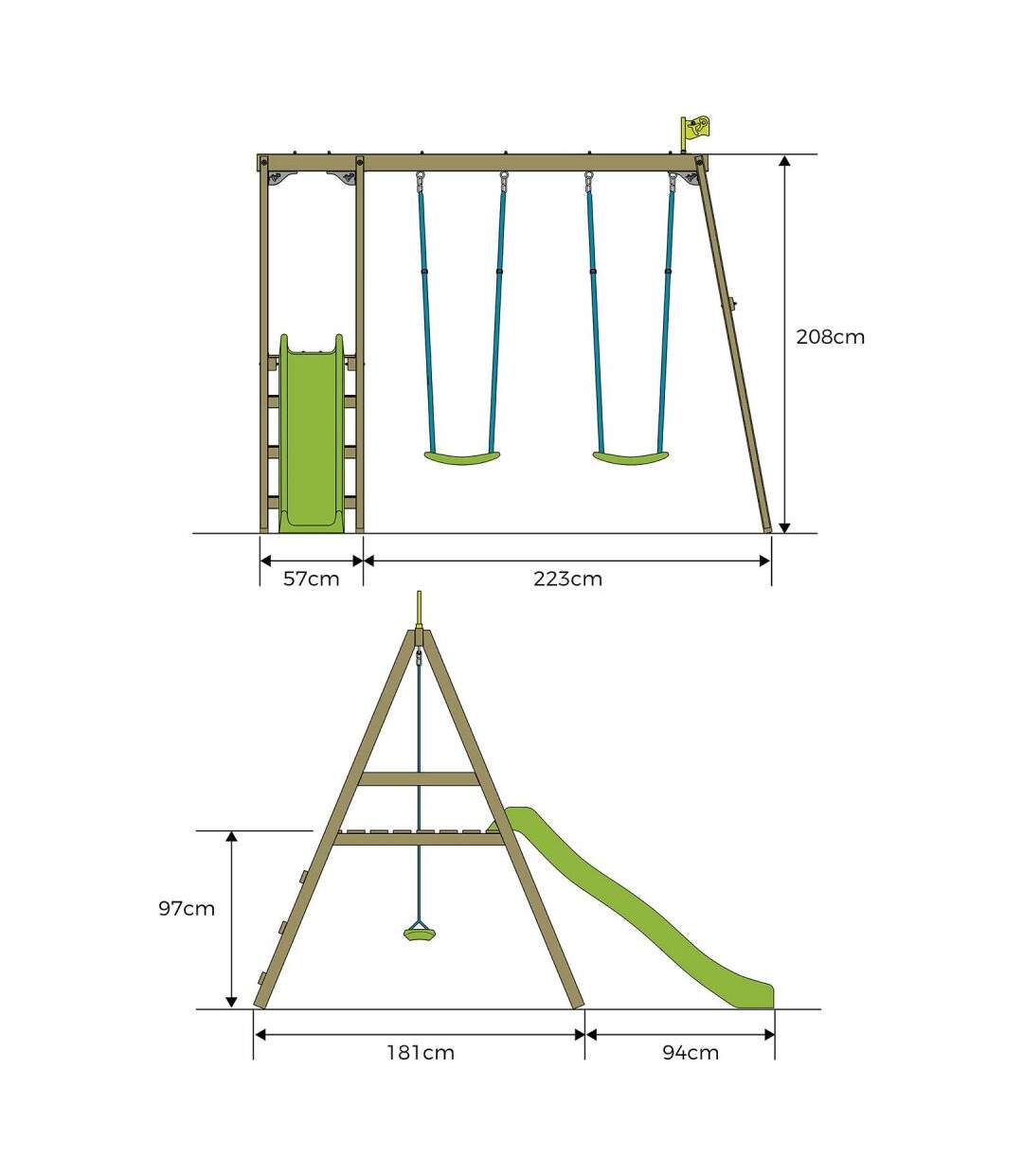 Portique avec 2 balançoires et une glissière Forest