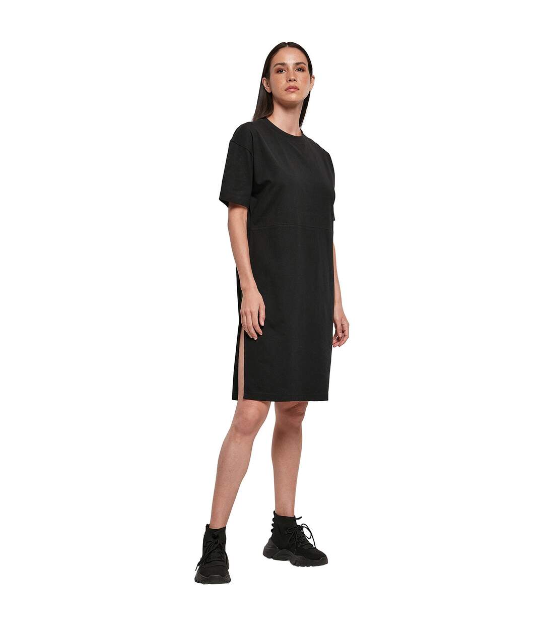 Build Your Brand Womens/Ladies Split Hem Oversized T-Shirt Dress (Black)