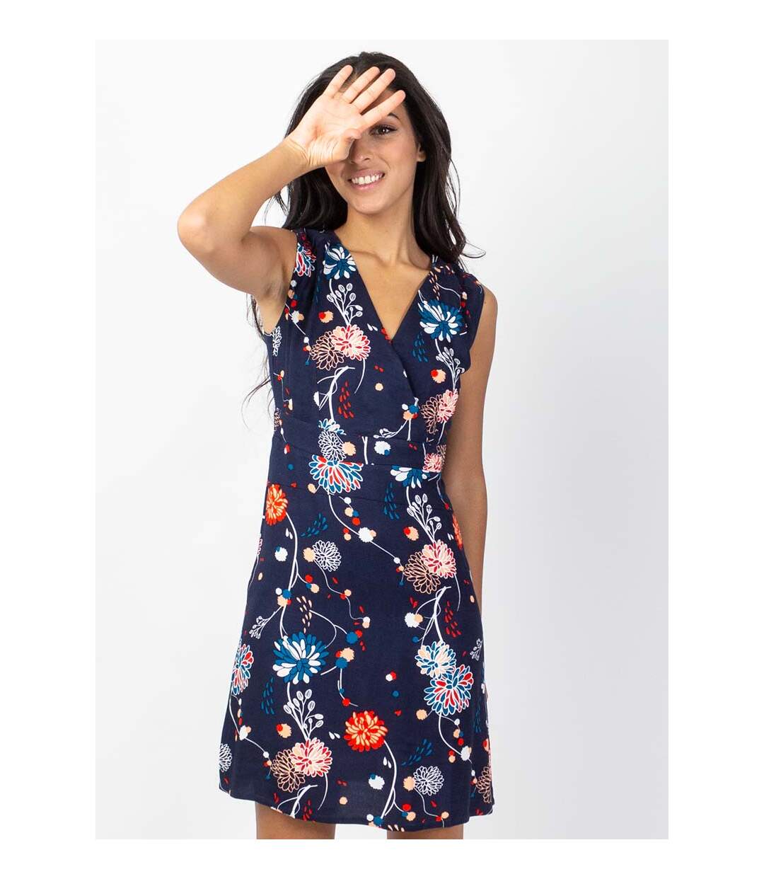 Robe courte cache cœur chic SHARLA imprimé floral bleu Coton Du Monde