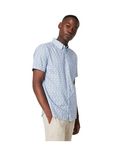 Mens ikat short-sleeved shirt airforce blue Maine