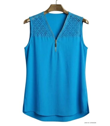 Mayflower CHF3053C Top sans manches bleu turquoise en crêpe pour un look d'été chic