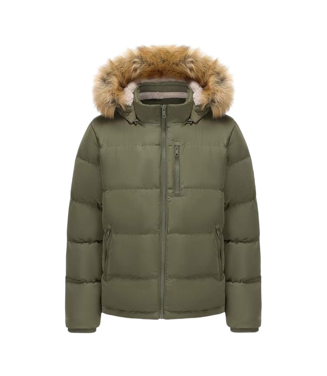 Mens Bubble Recycled Polyester Puffer Jacket Khaki Green SoulCal-1