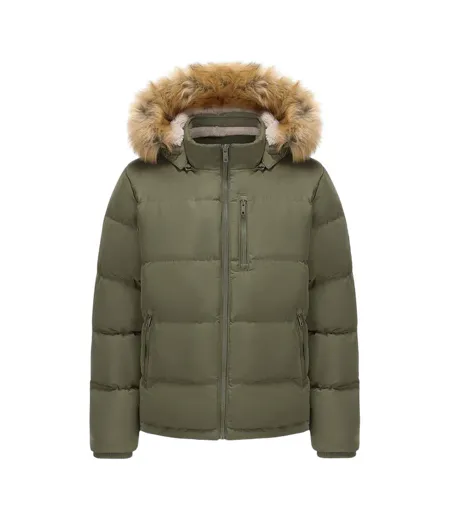 Mens Bubble Recycled Polyester Puffer Jacket Khaki Green SoulCal
