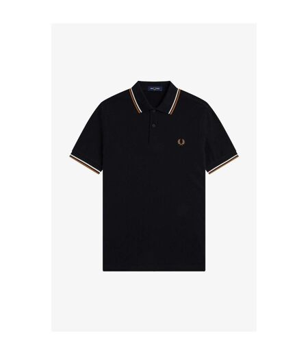 Mens Twin Tip Polo Shirt Black Brown Fred Perry