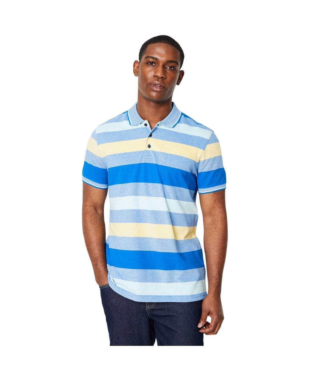 Mens Barbados Stripe Polo Shirt Yellow Maine-1