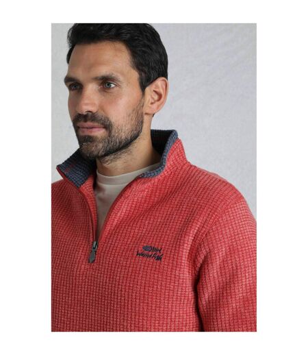Mens newark grid eco friendly quarter zip fleece top barberry red marl Weird Fish