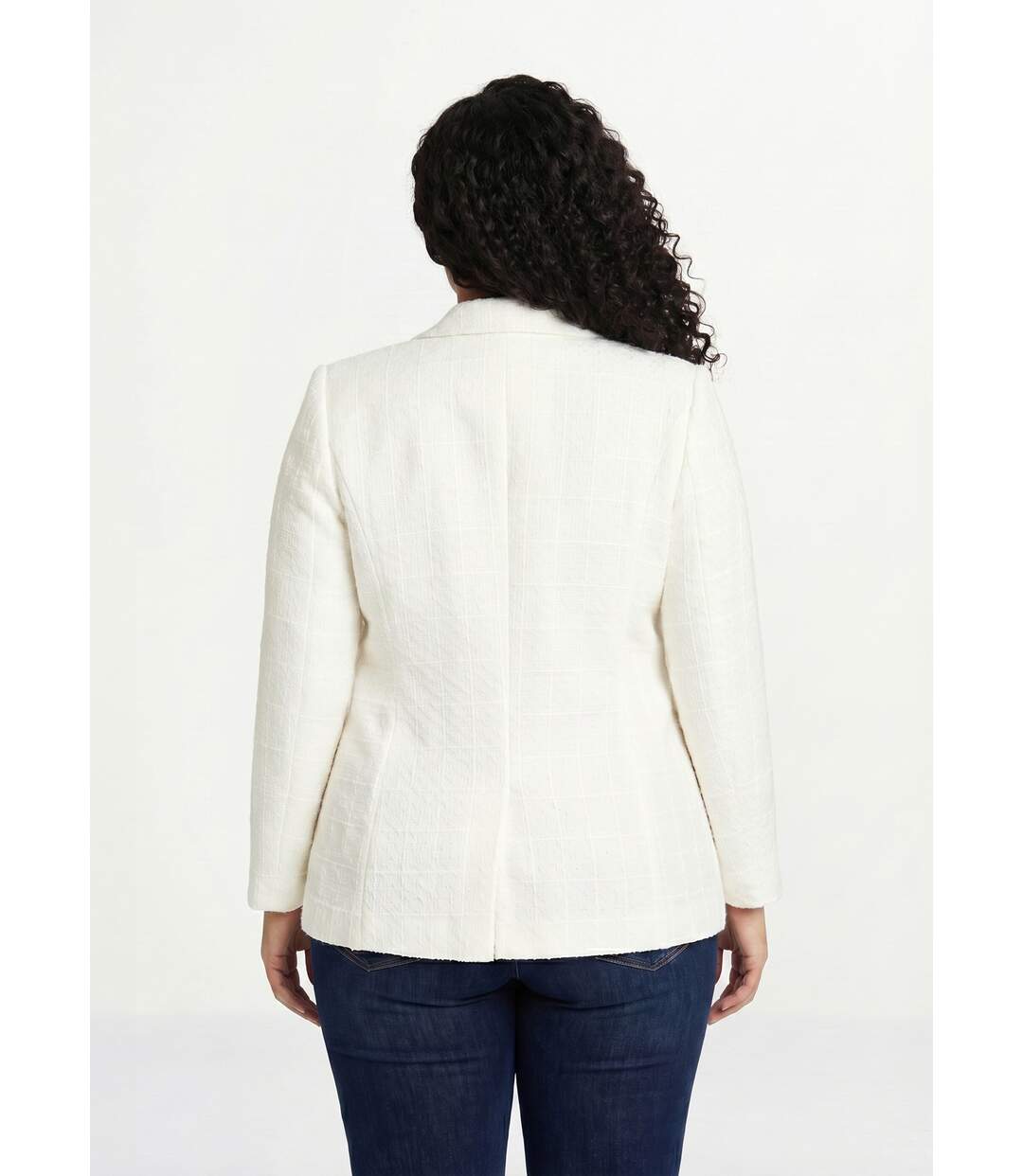 Veste droite boutonnée tissu natté col tailleur-2