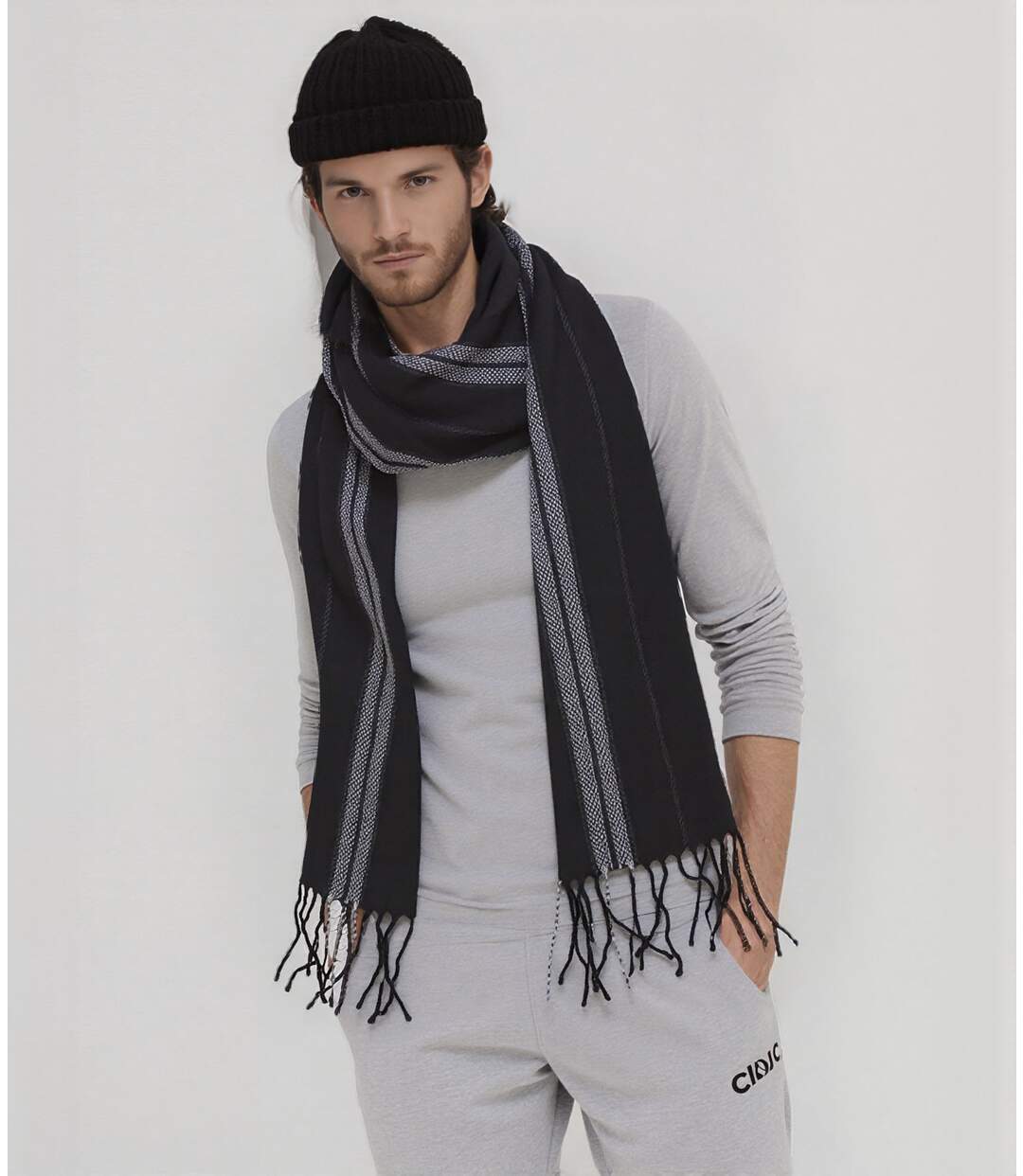 Echarpe homme classique - Couleur noir - 100% acrylique-3