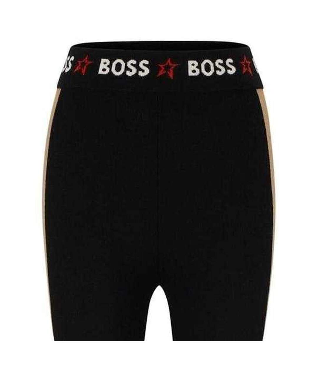 Womens/ladies Elasticated Colour Block Leggings Black Boss-2