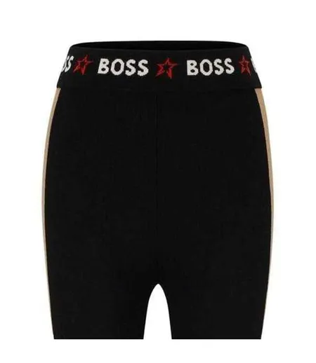 Womens/ladies Elasticated Colour Block Leggings Black Boss