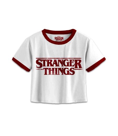Stranger Things Womens/Ladies Distressed Logo Crop T-Shirt (White)