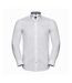 Russell Collection Mens Long Sleeve Contrast Herringbone Shirt (White/Silver) - UTPC3682