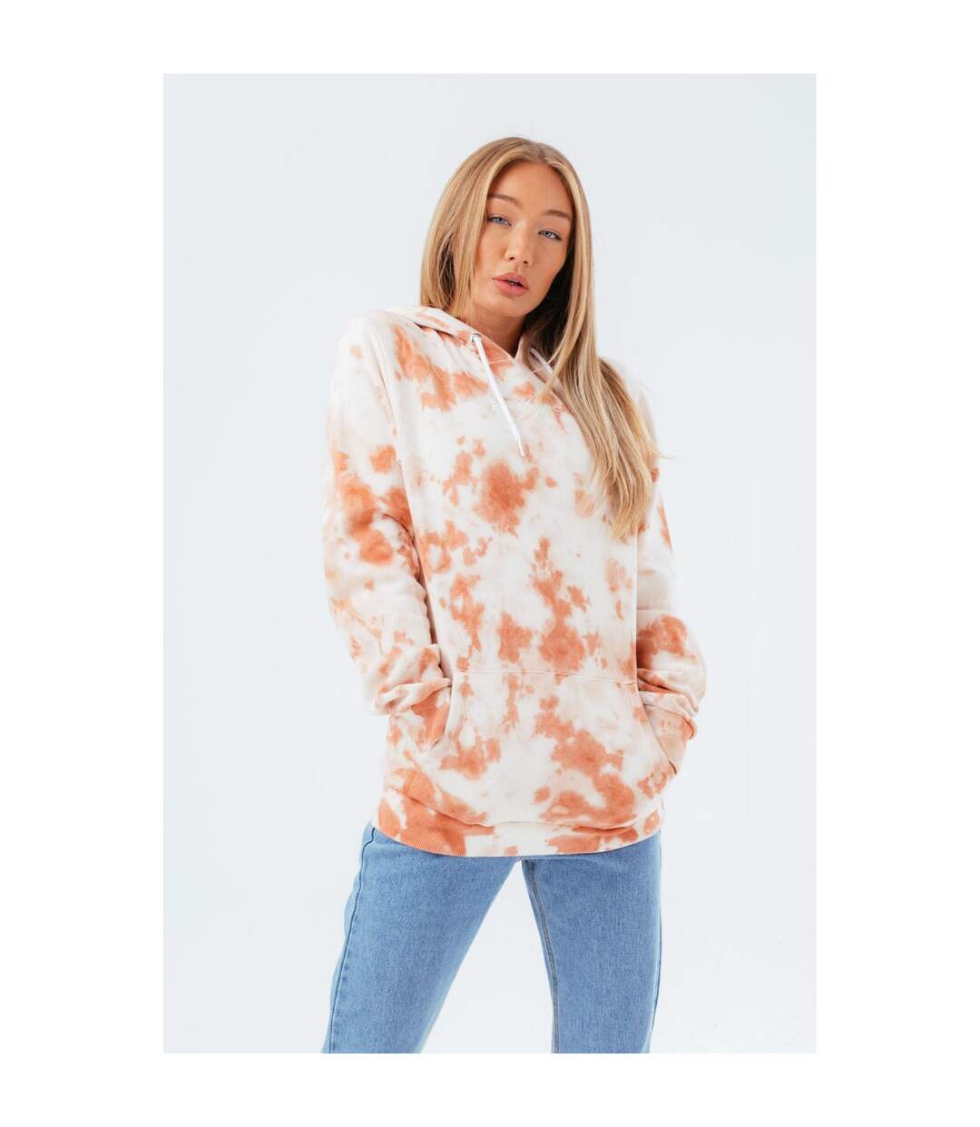 Sweat à capuche femme beige / orange foncé Hype