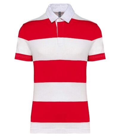 Polo rugby rayé manches courtes - Homme - K286 - rouge et blanc
