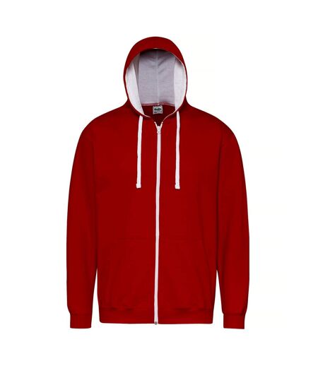 Awdis Mens Varsity Hooded Sweatshirt / Hoodie / Zoodie (Fire Red/Arctic White) - UTRW182
