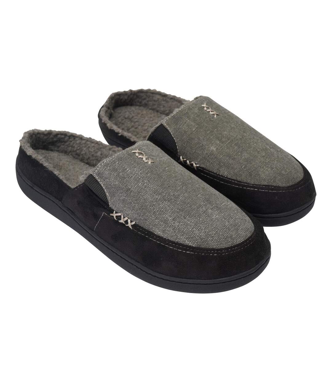 Mens Tweed Slip-on Mule Slippers Black Grey Keanu-1