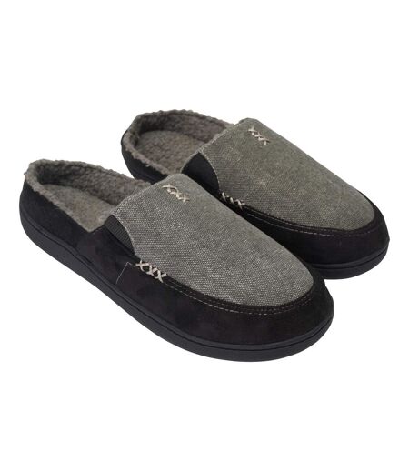 Mens Tweed Slip-on Mule Slippers Black Grey Keanu