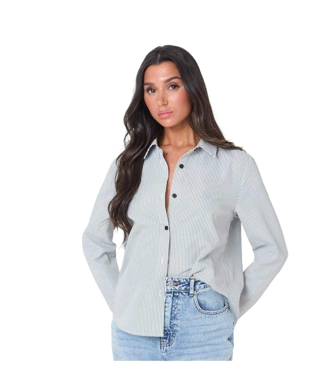 Chemise Manches Longues Motif/style Fines Rayures Femme Noir Blanc I Saw It First-2