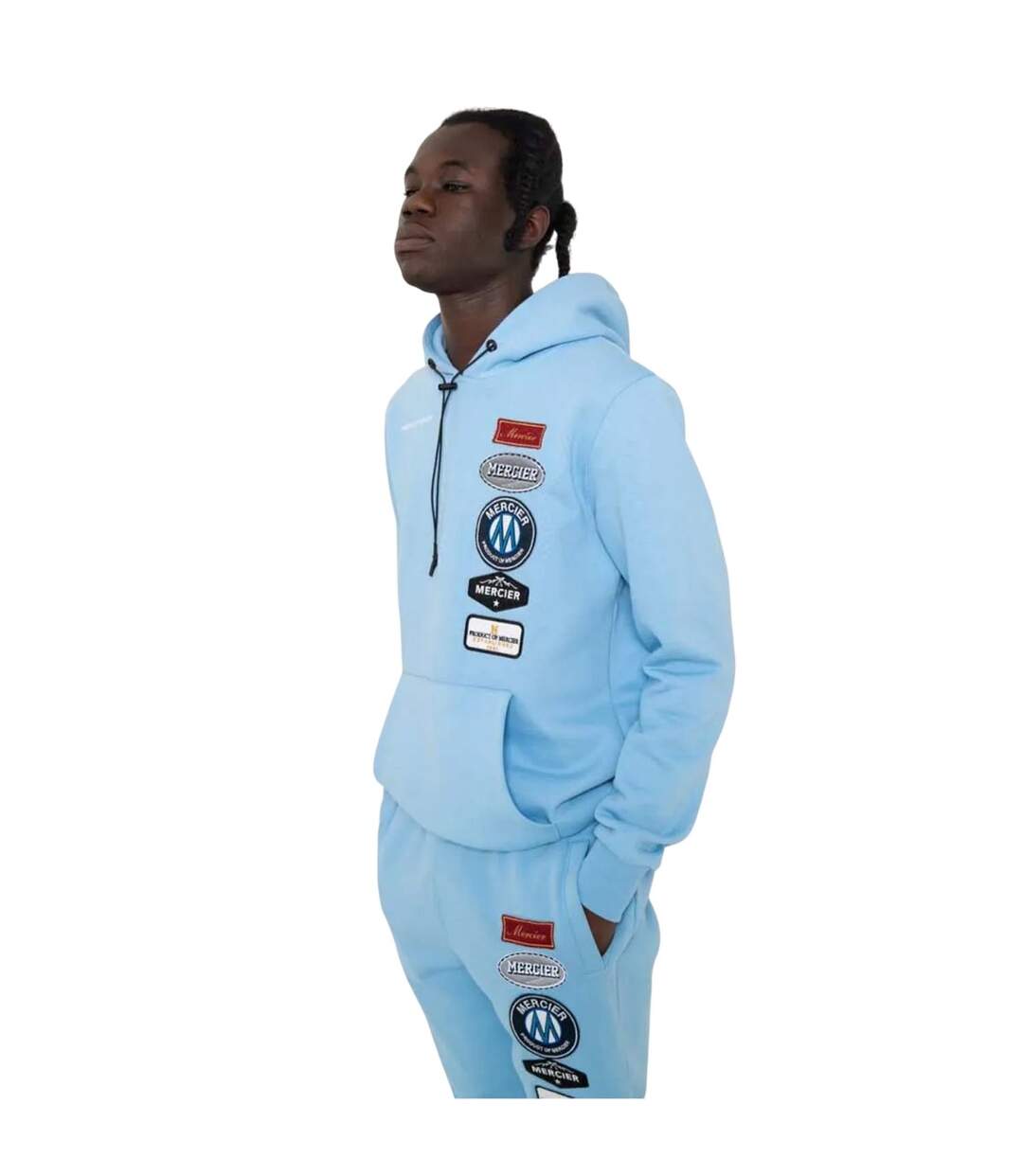 Mens Badge Hybrid Hoodie Sky Mercier-3