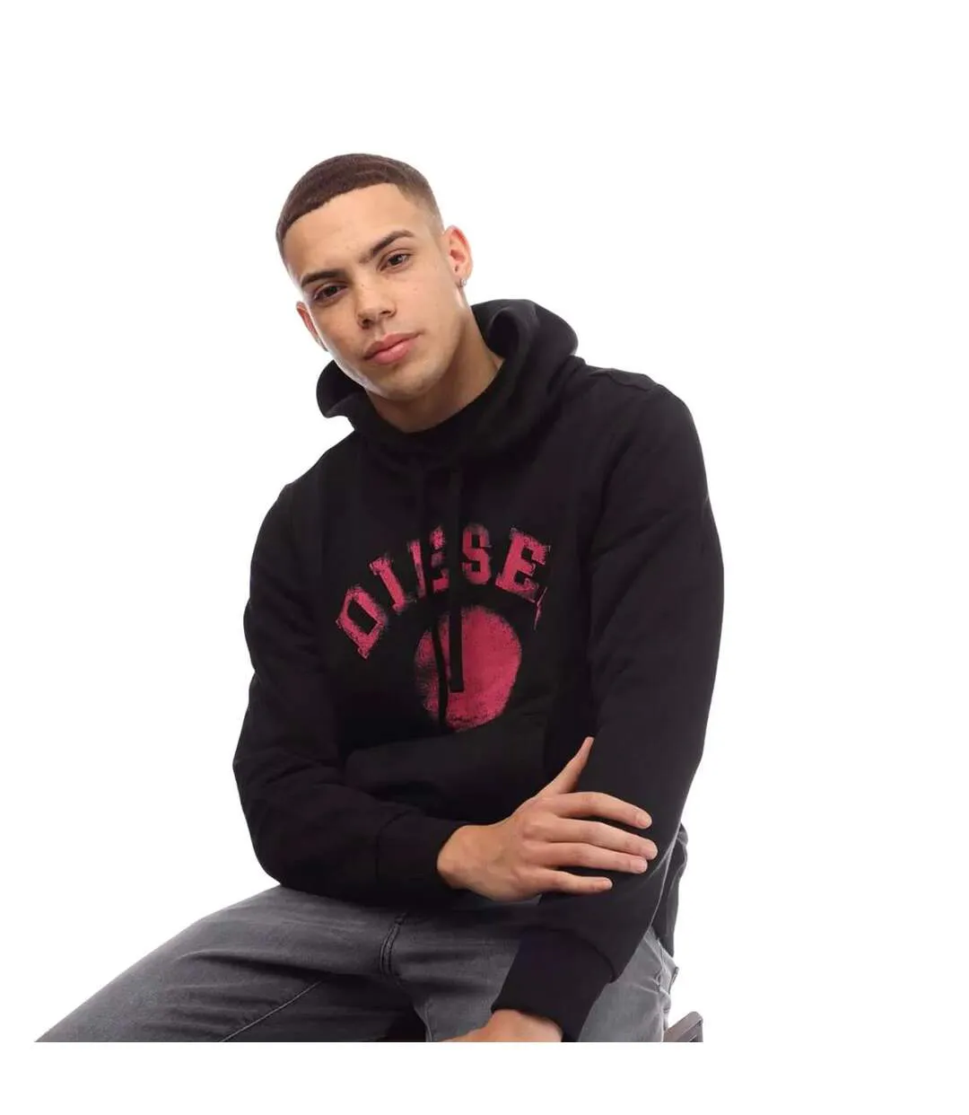 Mens Distorted Hoodie Black Diesel-4