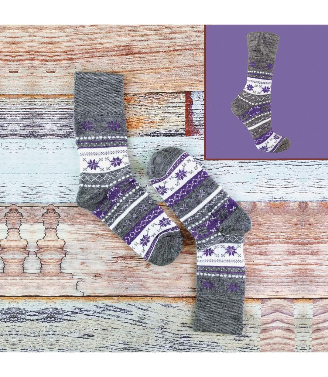 3 Pr Chaussettes Thermiques Motif sans Élastique-4