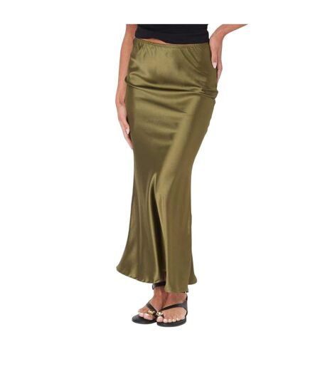 Womens/ladies Satin Maxi Skirt Khaki Green I Saw It First