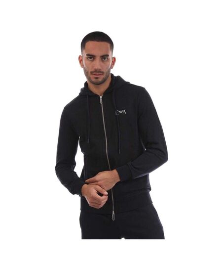 Mens Logo Drawstring Full Zip Hoodie Navy Blue Emporio Armani EA7