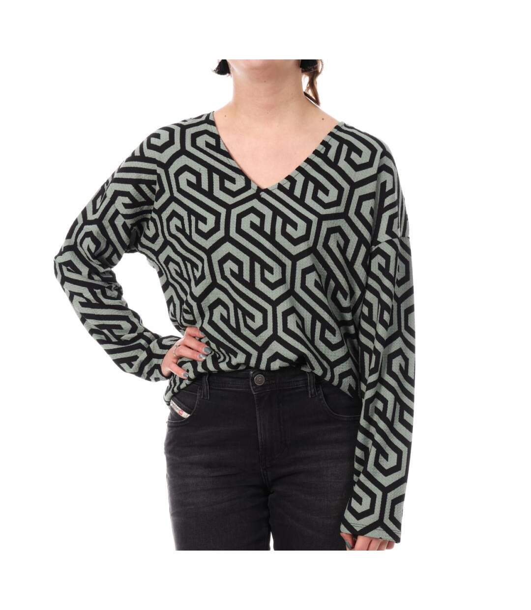 Blouse Verte/Noire Femme Vero Moda Merve - M-1