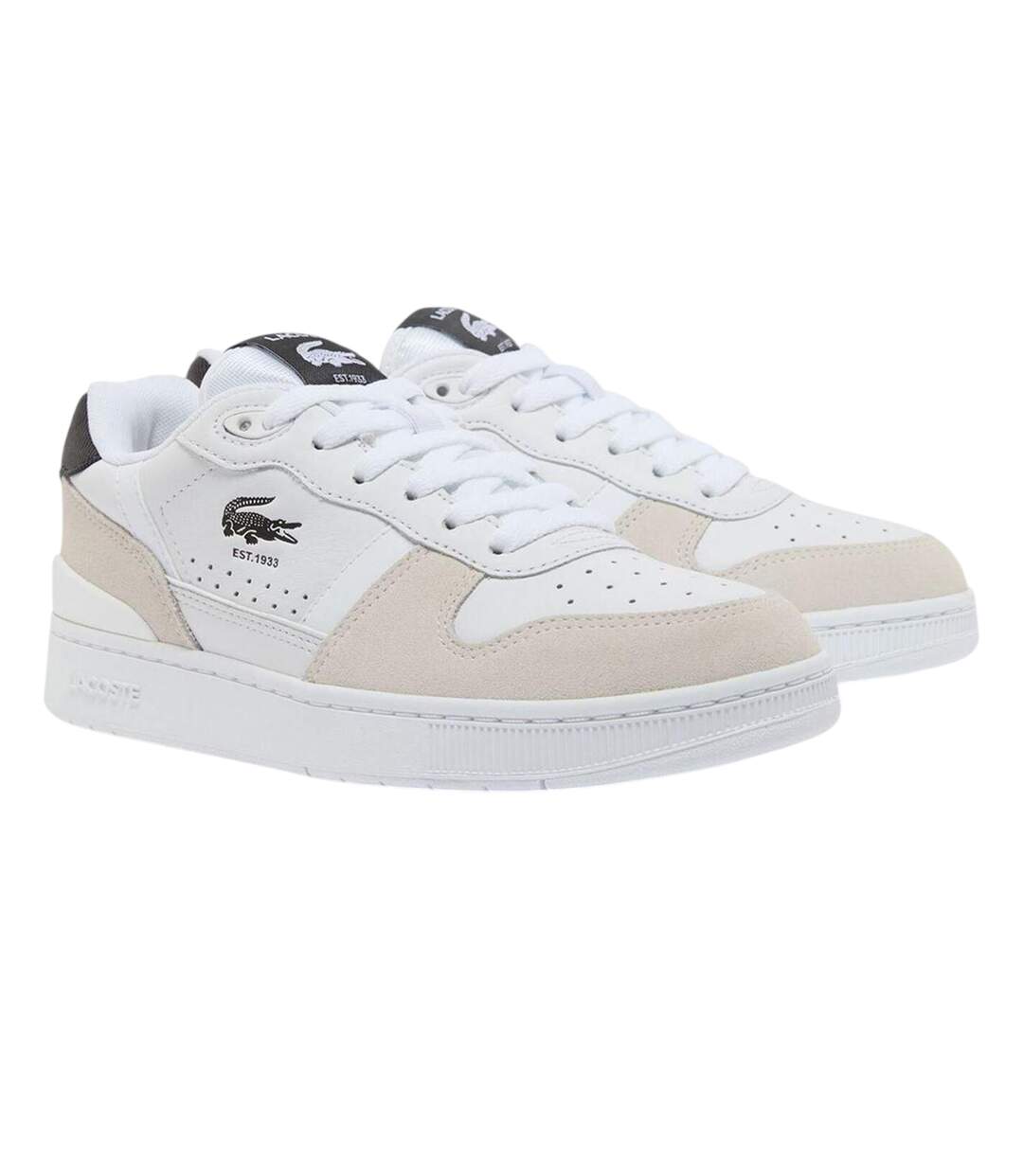 Womens/ladies T-clip Set Leather Trainers White Black Lacoste-4
