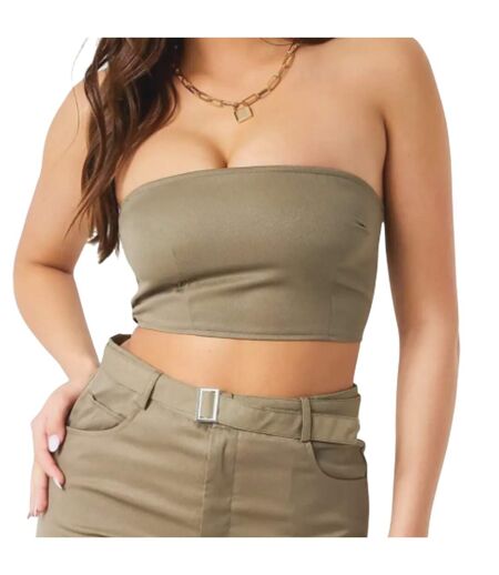 Womens/ladies Twill Bandeau Crop Top Khaki Green Missy Empire