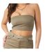Womens/ladies Twill Bandeau Crop Top Khaki Green Missy Empire-2