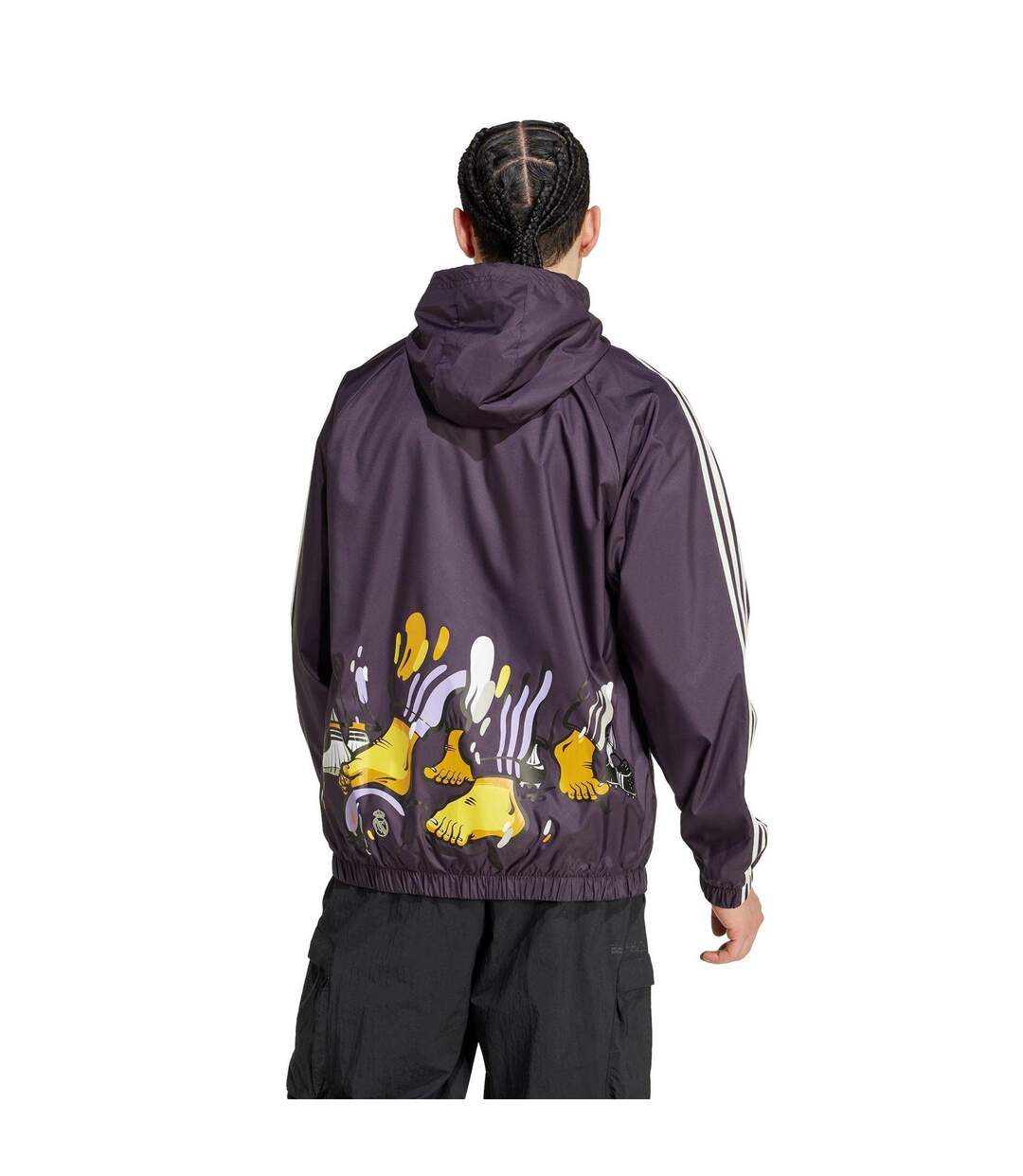 Mens Real Madrid Seasonal Water Resistant Anorak Aurora Black Adidas-3
