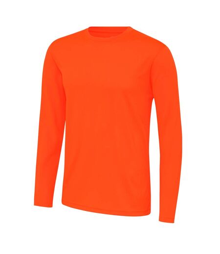 Just Cool Mens Long Sleeve Cool Sports Performance Plain T-Shirt (Electric Orange)