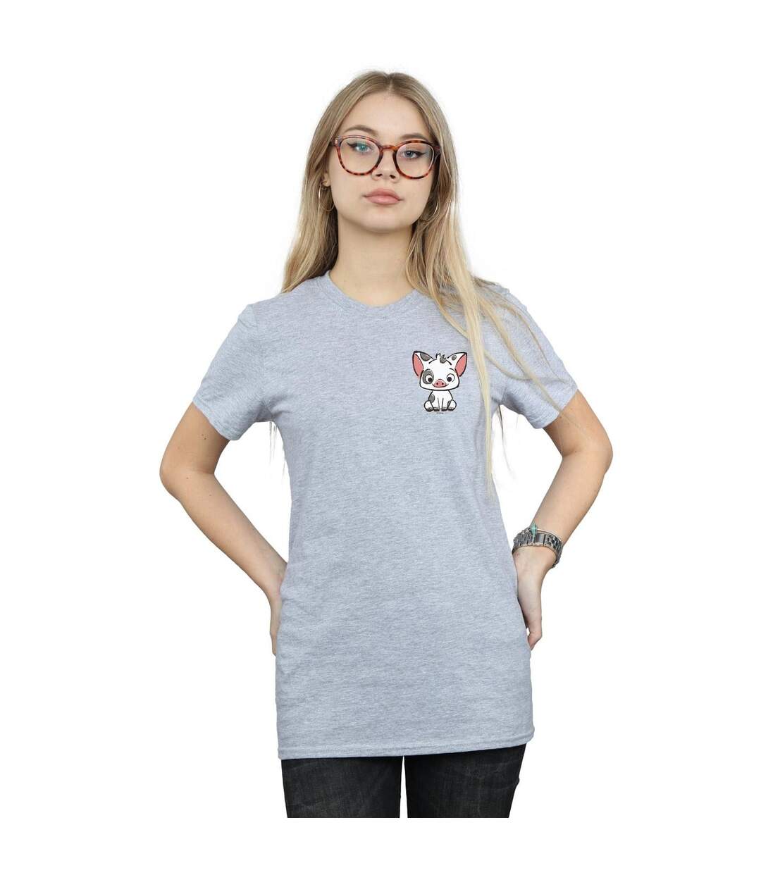 Disney Femme/Les femmes Moana Pua The Pig Breast - T-shirt boyfriend en coton imprimé (Gris sportif) - UTBI39441-2