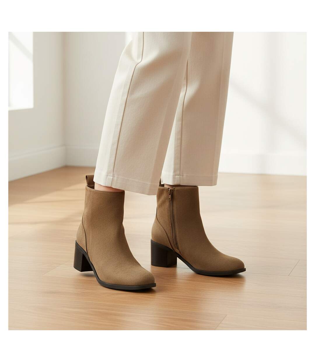 OZABI Bottines Femme Suédine Zippée Talon Bloc 5 cm Bout Arrondi-2