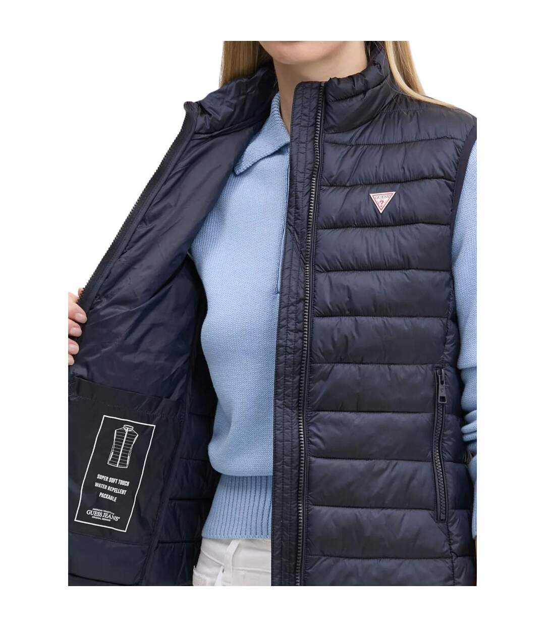 Doudoune Sans Manches Motif/style Matelassé Femme Bleu Marine Guess-1