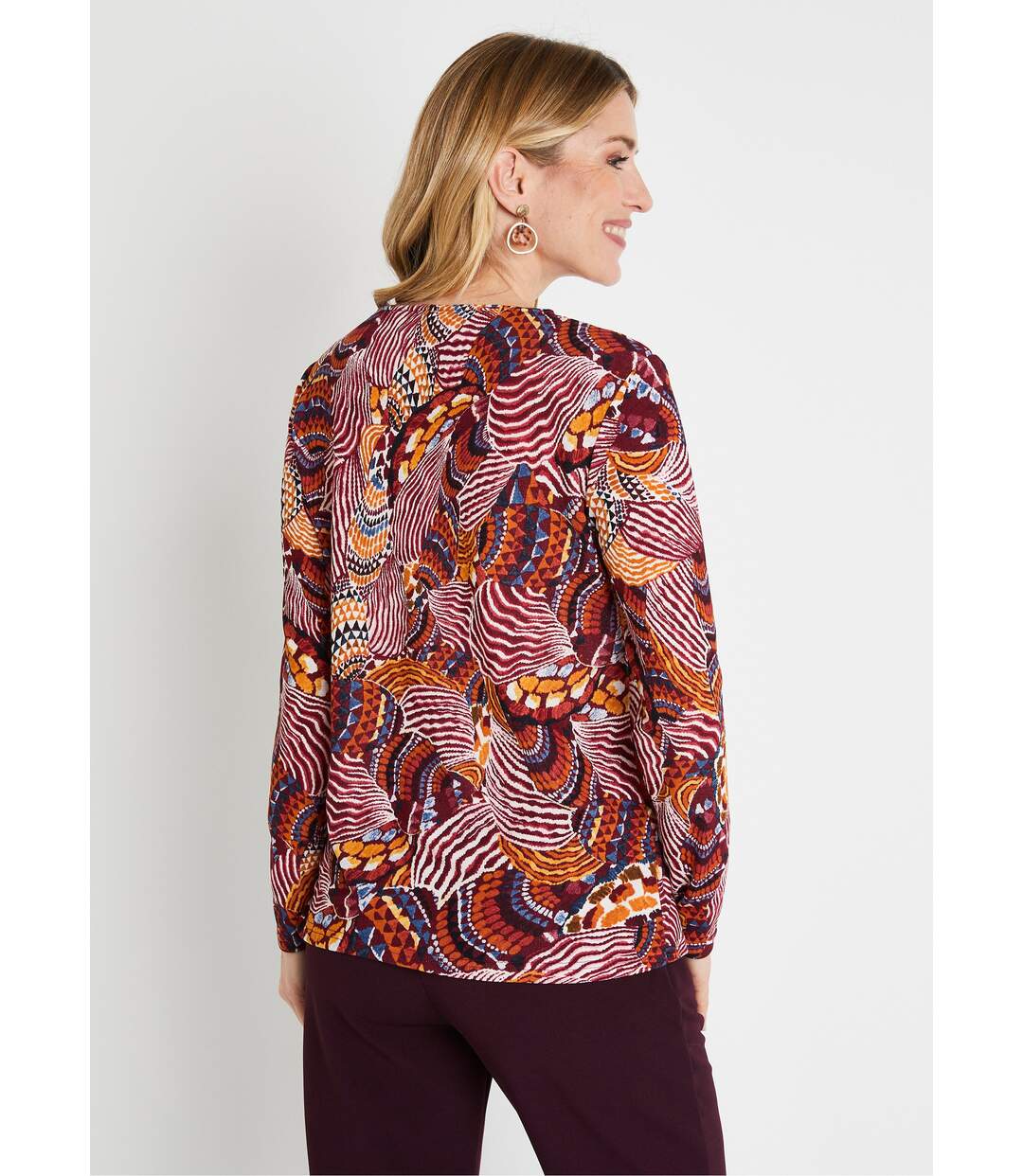 T-shirt court col croisé imprimé patchwork-2