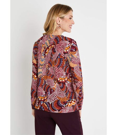 T-shirt court col croisé imprimé patchwork