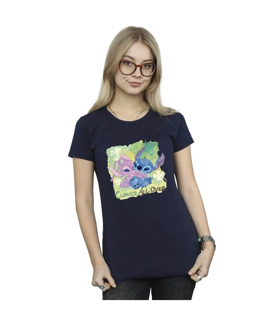 Disney Lilo And Stitch - T-shirt coton St Patrick's Day Clover - Femme/Ladies (Bleu marine) - UTBI25739-2