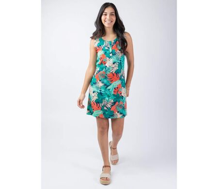 Robe courte sans manches coton femme CHRISTINA motif feuillage Coton Du Monde