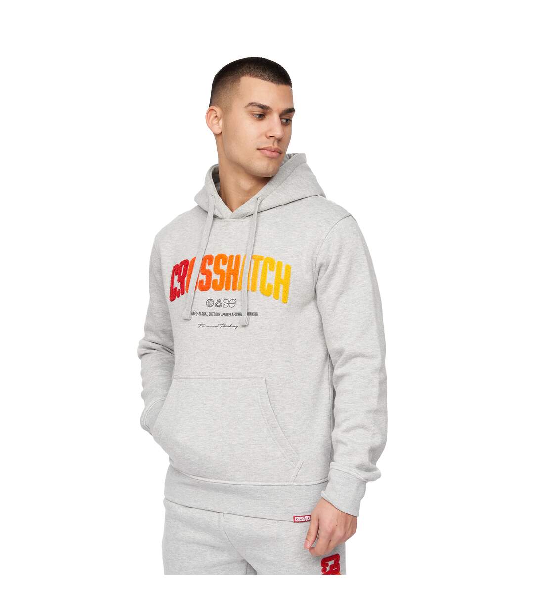 Sweat À Capuche Flocked Homme Gris Chiné Crosshatch-2