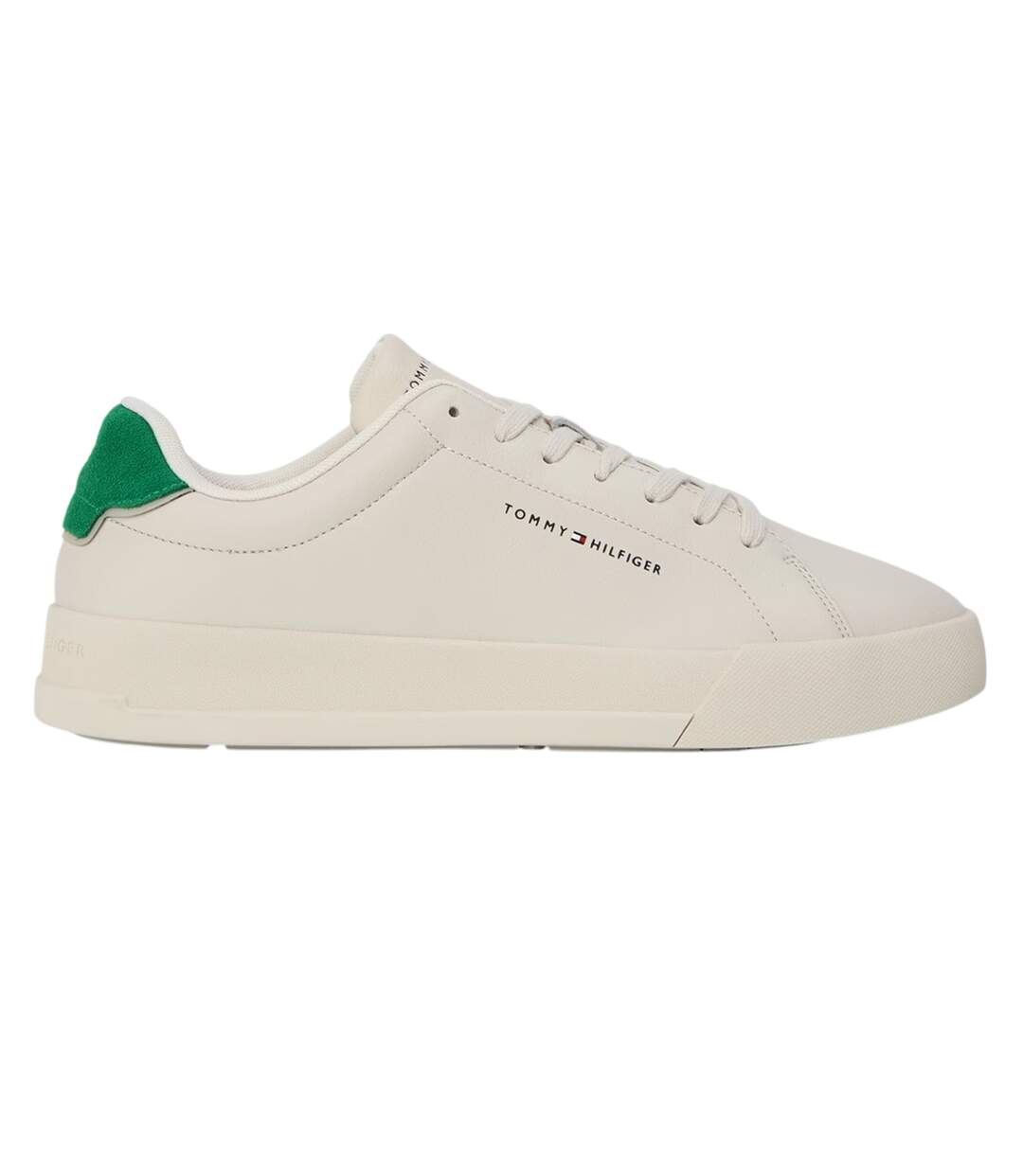 Mens Pebble Grain Court Leather Trainers Off White Green Tommy Hilfiger-2