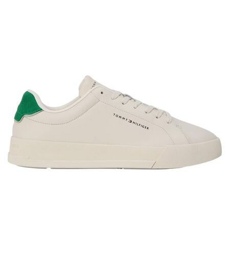 Mens Pebble Grain Court Leather Trainers Off White Green Tommy Hilfiger