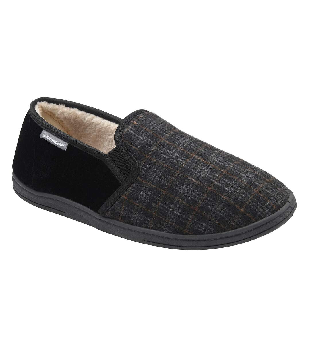 Dunlop - Chaussons homme à carreaux noirs anthracite rembourrés-4
