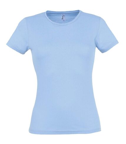T-shirt manches courtes col rond - Femme - 11386 - bleu ciel