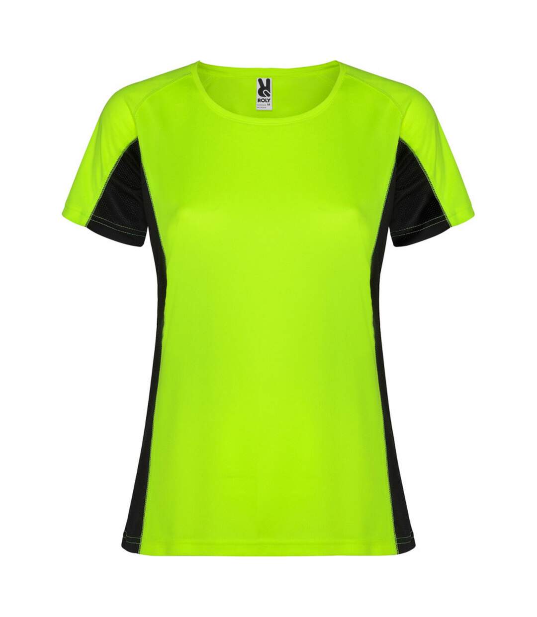 T-shirt shanghai femme vert fluo / noir uni Roly-1