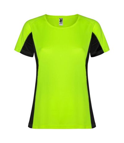 T-shirt shanghai femme vert fluo / noir uni Roly