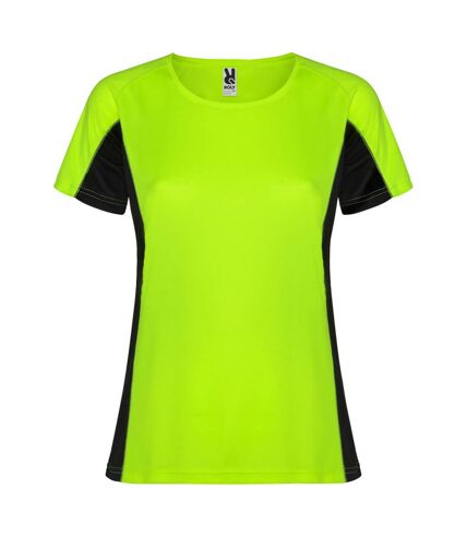 T-shirt shanghai femme vert fluo / noir uni Roly Roly