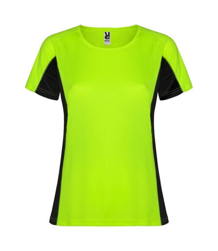 T-shirt shanghai femme vert fluo / noir uni Roly