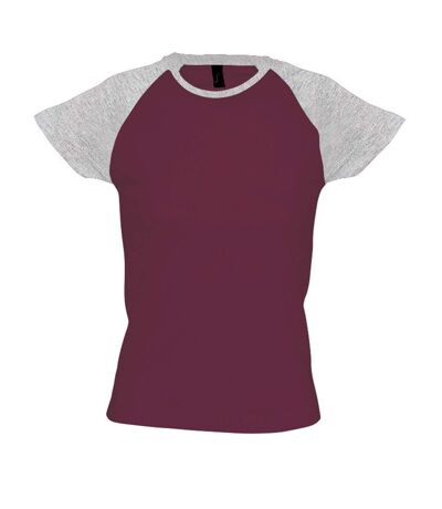 SOLS Womens/Ladies Milky Contrast Short/Sleeve T-Shirt (Burgundy/Gray Melange)